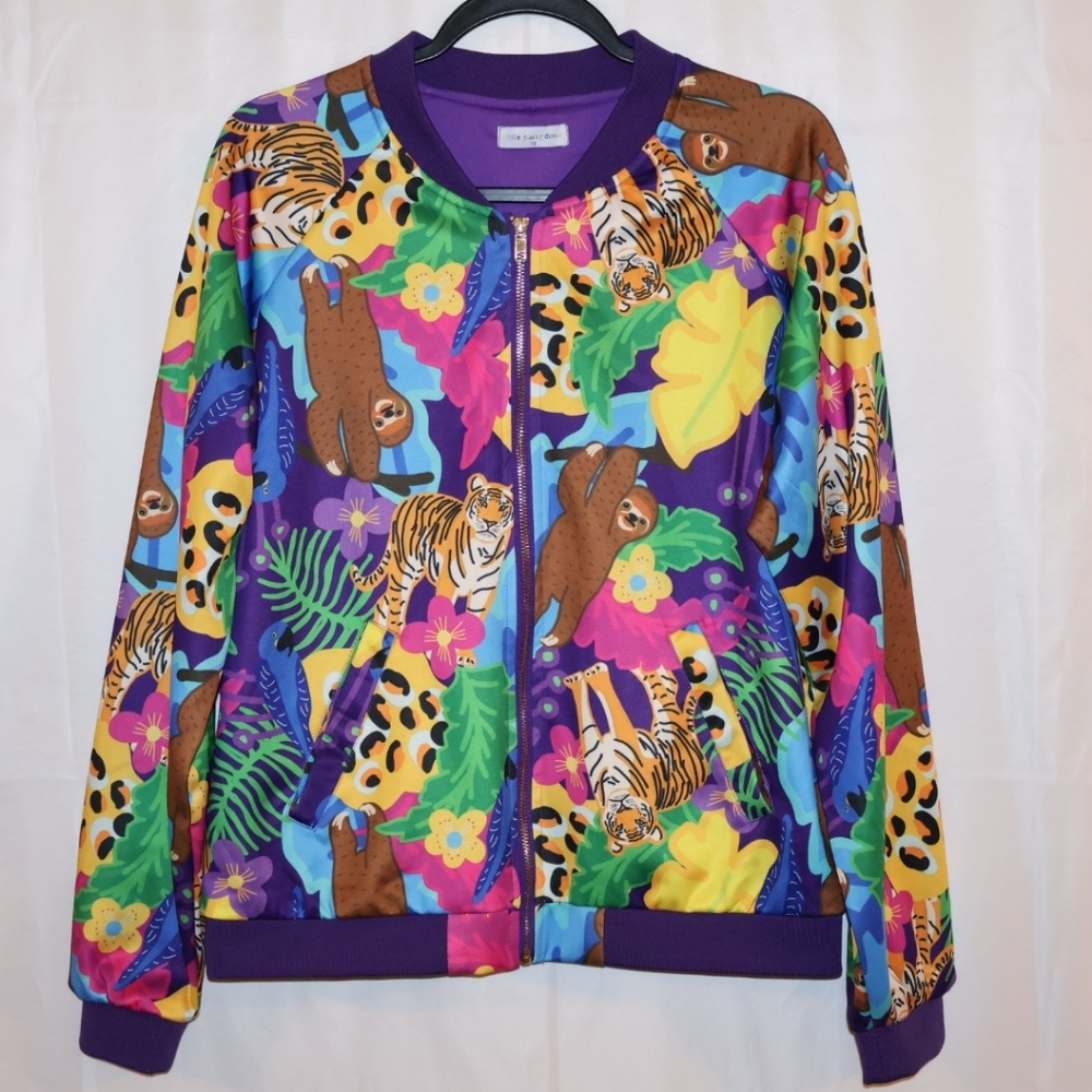Little Party Dress Animal Print Jacket-Purple. Size 12.